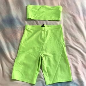 Forever 21 Neon Green Spandex Biker Short Set